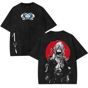 Tempest V1: The Awakened Tensei Shitara Slime Tee Washed Vintage Oversized Heavy Cotton Double Printed Anime Manga Graphic T-Shirt Retro Unisex Streetwear Top Gift 100% Premium Cotton 230gsm Soft Durable Relaxed Fit S-5XL - Menswear, Fabric