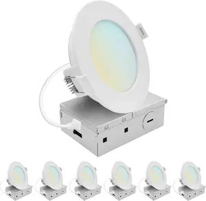 LUXRITE 4 Inch LED Recessed Light, ECO Backlit Mini Panel Spotlight, 5CCT 2700K-5000K, 1000 Lumens, High Output, 11 Watts, Dimmable, IC Rated, Wet Rated, ETL Listed, Energy Star, Round (6 Pack)