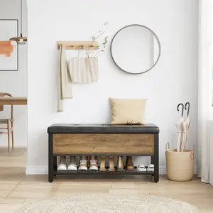 HOSTACK Storage Bench, Entryway Shoe Bench with Flip-Open Storage Box, End of Bed Ottoman Bench with Storage Shelf and Padded Seat