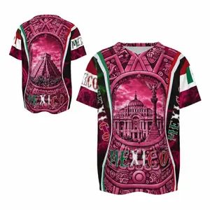 Men's Magenta Mexico Retro Soccer Jersey with Aztec-Inspired Graphic Design