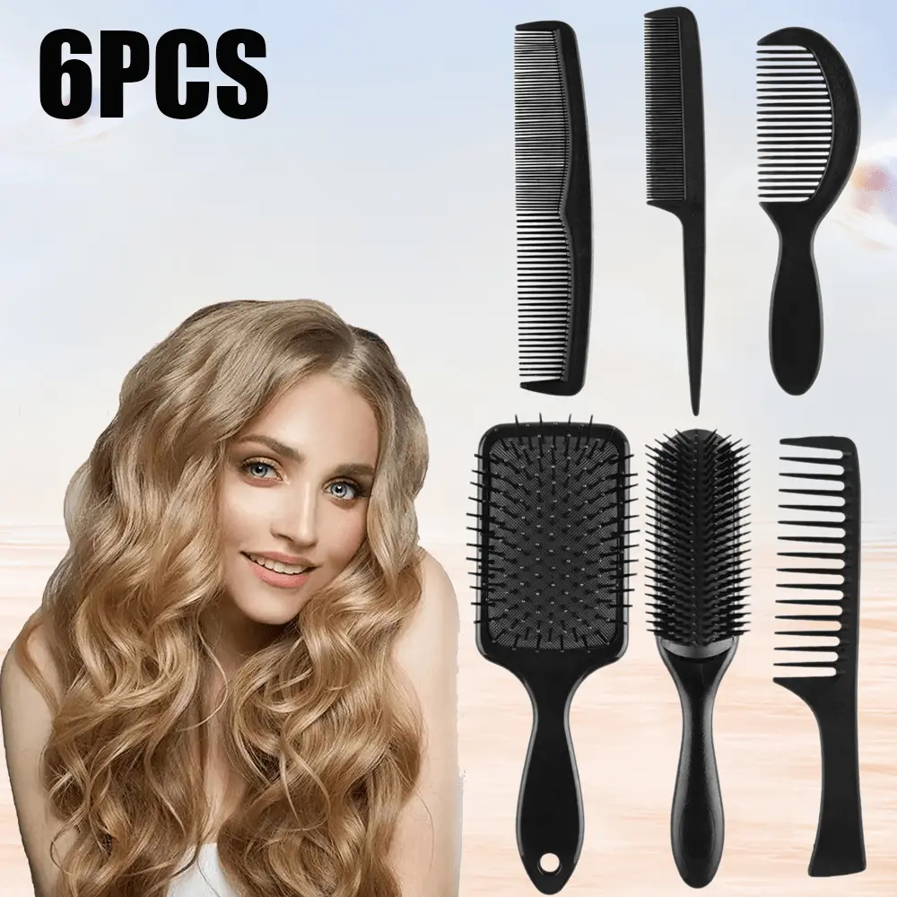 6 Pieces Styling Comb Set, Anti Static Massage Oval Comb, for Women and Men Dry or Wet Long Short Thick Thin Curly Straight Hair, Hair Brushes, Tail Comb