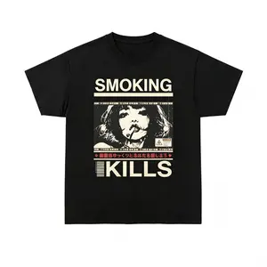 Smoking Kills Retro Manga Style Graphic T-Shirt, Cotton Tee