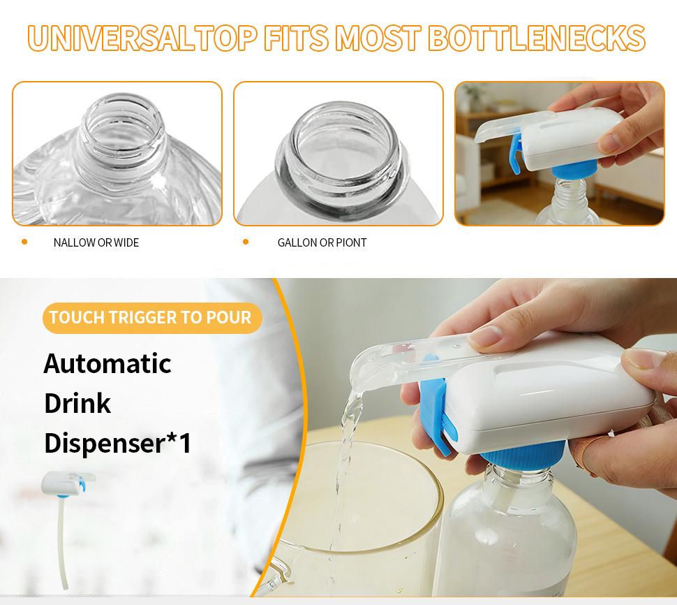 Electric Beverage Dispenser, Rechargeable Touch Press Water Outlet, Leak-Proof & Drip-Proof Design, Universally Fits 2.5-4.5 cm Bottle Mouths, Portable Pump for Water, Milk and Juice (White / Orange)