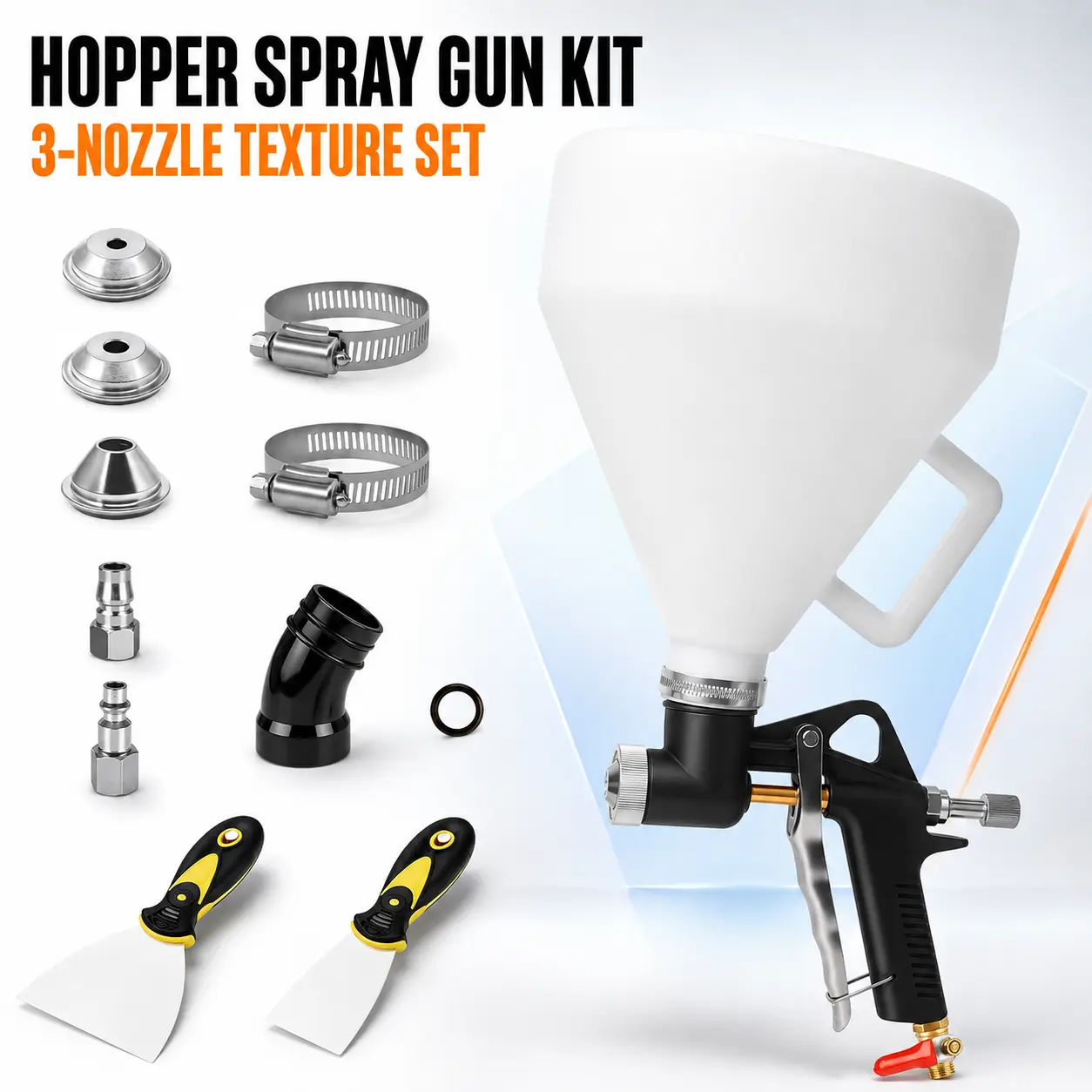 Black Texture Drywall Sprayer Kit with 1.5 Gal Hopper, 3 Nozzles (4.0/6.0/8.0 mm), Elbow Hose, Spray Gun – for Home Improvement, Drywall Surfaces, Wall Patch Works