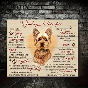 1 Piece Wooden Frame Canvas Painting Waiting at the Door Yorkshire Terrier Canvas Poster Yorkshire Terrier Print Painting Office Bathroom Living Room Decoration Inspirational Quote Canvas Wall Art Decoration with Frame Ready to Hang Holiday Gift for Her o