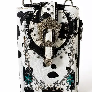 Faux Leather Cow Print Western Crossbody Phone Bag