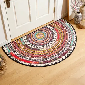 Vintage Ethnic Half Round Door Mat, Mosaic Pattern Carpet, Vintage Boho Rug, Boho Style Rug, Home Decor Rugs, Home Decorative Rug, Comfortable Hand Wash Only, Ideal for Living Room Bedroom Bathroom Kitchen Corridor