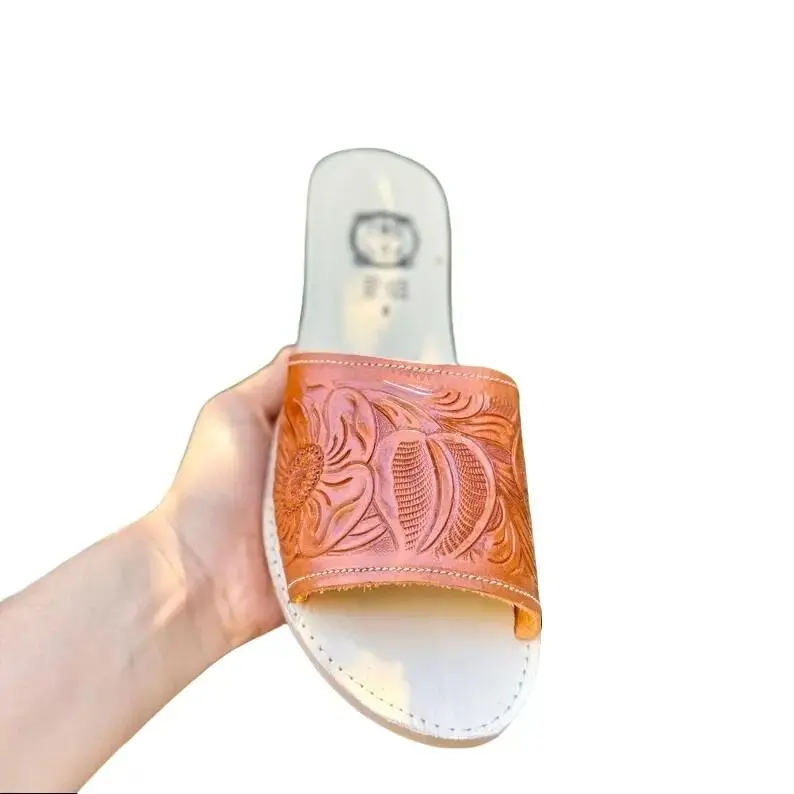Leather Huaraches Summer Sandals Mexican Slides Brown Ankle Flats for Women Comfortable and Stylish