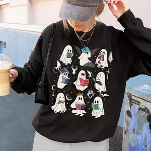 [Sale Up To 50%] Acotar Ghost Reading Book Sweatshirt, Bookish Ghost Sweater, SJM Book Sweatshirt, Spooky Library Shirt, Halloween Book Lover Gift, streetwear graphic tee