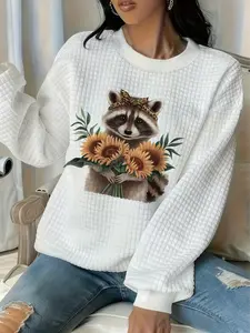 Vintage Waffle Sweatshirt, Casual Sporty Style, Warm and Comfortable, Daily Wear, Christmas Party Women's Fitted Y2K