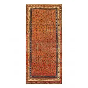 Canvello Rust Fine Hand Knotted Antique Kurdish Rug 3'8'' X 8'3''