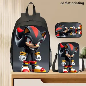Shadow the Hedgehog 3PCS Backpack Set, Durable 600D Oxford Cloth School Bag with Lunch Box & Pencil Case Combo, Adjustable Breathable Strap, Fits 15in Laptop for Kids Teens School Travel Outdoor