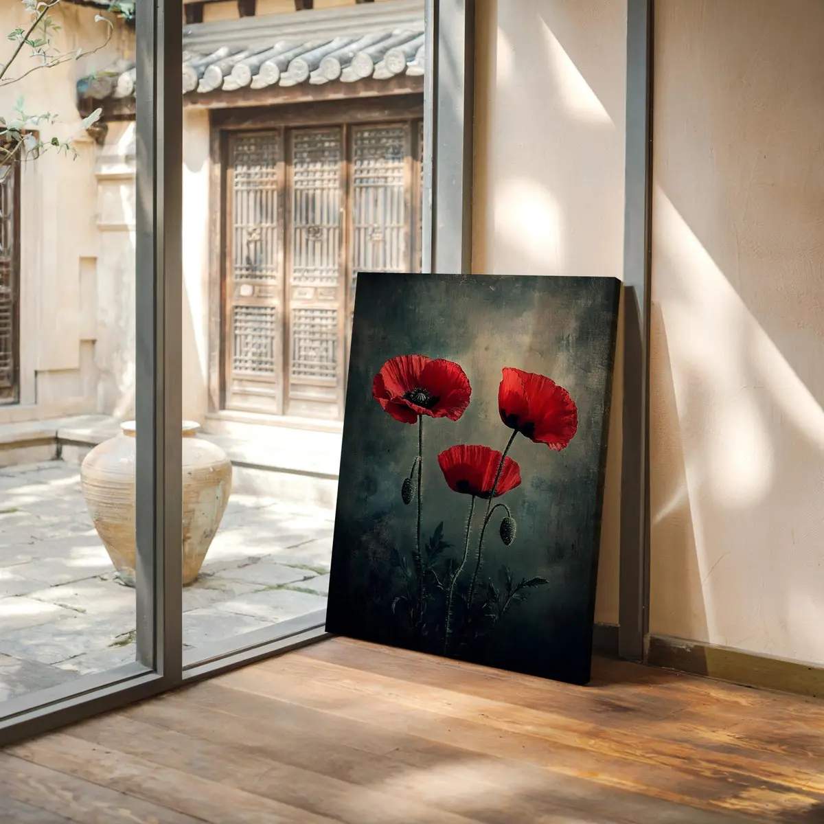 Red Poppy Flower Art - Vintage Flower Painting, Dark Botanical, Elegant Floral Wall Decor, Moody Poppy Poster for Home, Unframed