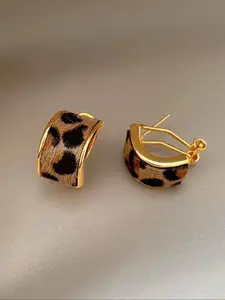 Women's Leopard Print Geometric Hoop Earrings, Fashionable Daily Wear Jewelry for Women, Perfect for Parties & Commuting (pattern Random)