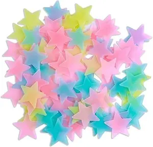 100Pcs Colorful Glow in The Dark Stars Stickers for Ceiling Luminous Plastic Wall Decals 3D Starry Sky Murals Bedroom Home Decorations Night Light DIY Wall Art Room Ceiling Decor