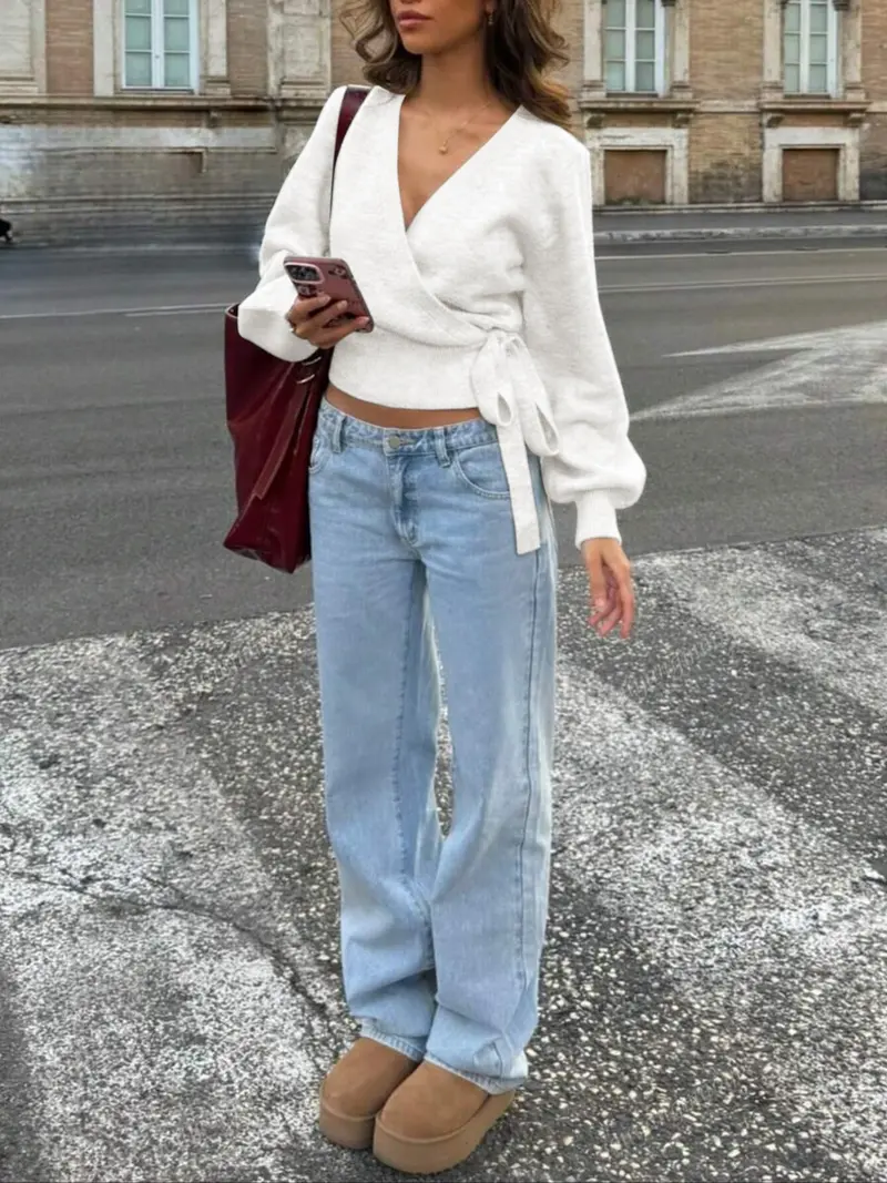 Women's Fall Winter Knitted Wrap Sweater, Casual Home Office Travel Essential, Versatile for Various Occasions