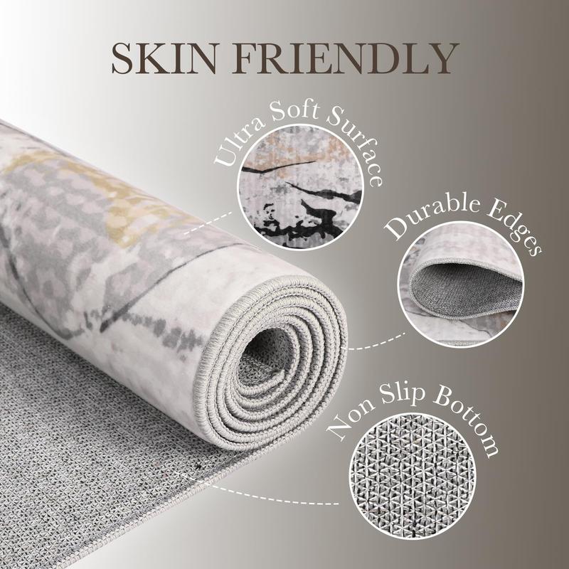 GARVEE Abstract Washable Area Rug 5x7 Large Modern Rug for Bedroom Soft Non Slip Living Room Rugs Indoor Contemporary Floor Cover Ultra Thin Grey Rugs Home Decor Carpet for Dining Room