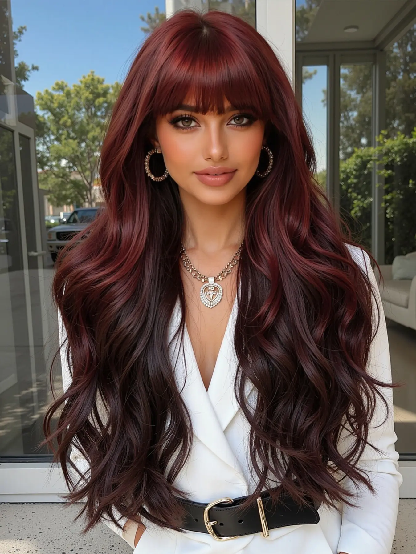 26 Inch Wine Highlights Layered Big Wave Curly Wig, Fashion Wig, Synthetic Hair, Perfect for Parties and Events, All Seasons Comfortable Fit