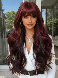 26 Inch Wine Highlights Layered Big Wave Curly Wig, Fashion Wig, Synthetic Hair, Perfect for Parties and Events, All Seasons Comfortable Fit
