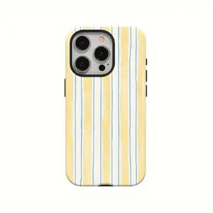 One yellow striped double-layer protective case, a sturdy and durable 2-in-1 protective case, compatible with iPhone 17/16/15/14/13/12/11 Pro Max/Plus/Pro, and Samsung Galaxy S25/S24/S23 Ultra series. Suitable for couples.