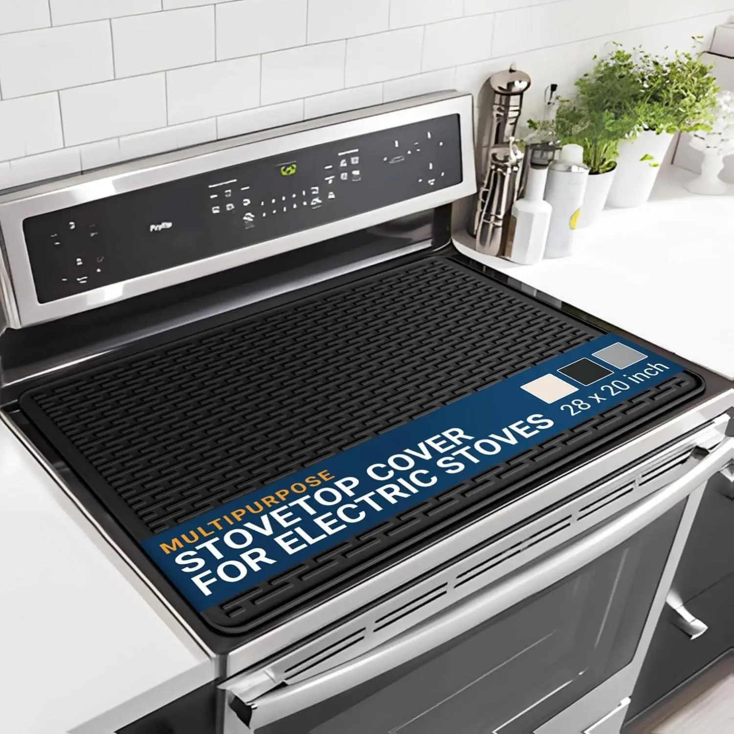 [New Deal] Thick Stove Top Cover for Electric Stove (28 x 20 Inch) Silicone Flat Range Mat for Glass Cooktop, Heat-Resistant Induction Protector Covers for Stovetop, Silicon Oven Topcover Protectors - Black, Large Size