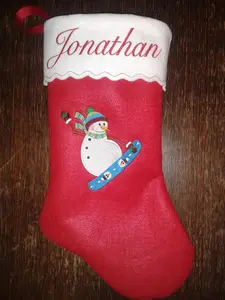 19" Personalized Embroidered Snowboarding Snowman Felt Christmas Stocking