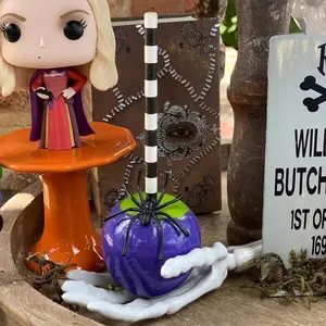 Set of Spooky Skeleton Hand holding Faux Halloween Caramel Apple / tier tray decor / table top decor Hocus Pocus  Decoration