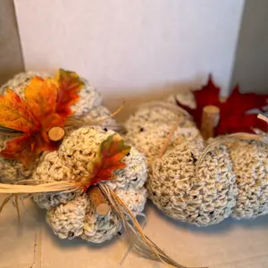 Color Ivory Tweed Yarn Handmade Crochet Pumpkins Fall Decor Home Decor Decorative Pumpkins Decoration Table Centerpiece