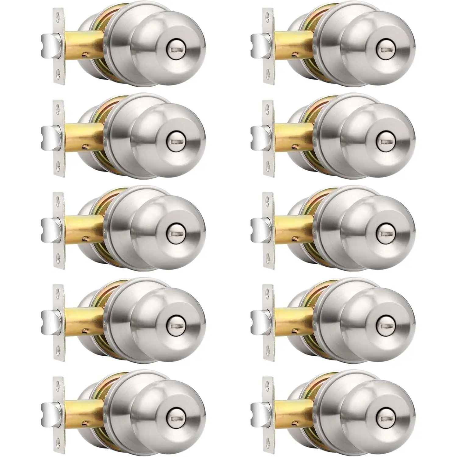 Bedroom Bathroom Door Knobs Brushed Nickel Door Handles, Interior Door Knobs Locks Privacy Door Knobs Stainless Steel, 10 Pack