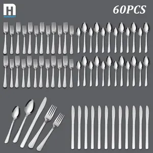 60pcs Stainless Steel Silverware Set, Flatware Set, Steak Knife, Salad Fork, Dessert Spoons, Cutlery Set With Box, Kitchen Accessories, Home Outdoor, Wedding Camping Stuff Clearance, Halloween Party Gift, Dishwasher Safe