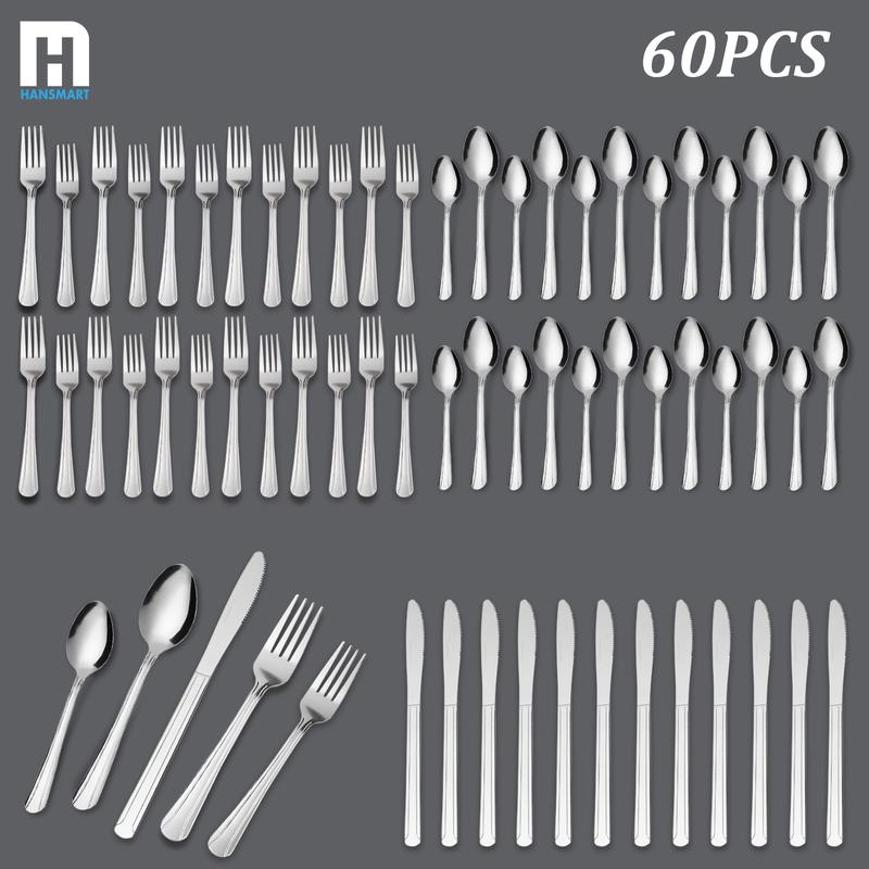 60pcs Stainless Steel Silverware Set, Flatware Set, Steak Knife, Salad ...