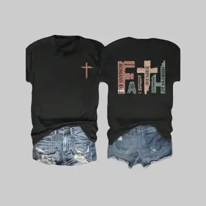 Vintage Christian Short-Sleeved Shirt With Bible Verses, Casual Cross T-Shirt, Pray Mom Round Neck Short-Sleeved T-Shirt Graphic Tees Women Tops