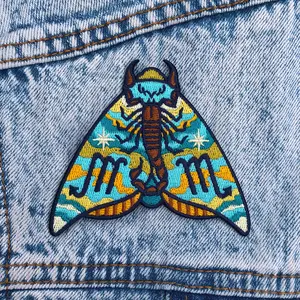 Scorpio Zodiac Moth, Embroidered Patch - Astrology Butterfly Star Signs - Iron on Patch - Botanical, Boho, Nature - Jackets, Accessories, Backpack - 100% Embroidery, Detailed, Original Design - Water Sign, Scorpion