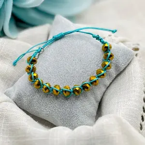 Gold Macrame Bracelet - Adjustable Cord, Handmade Beads, One Size Fits Most