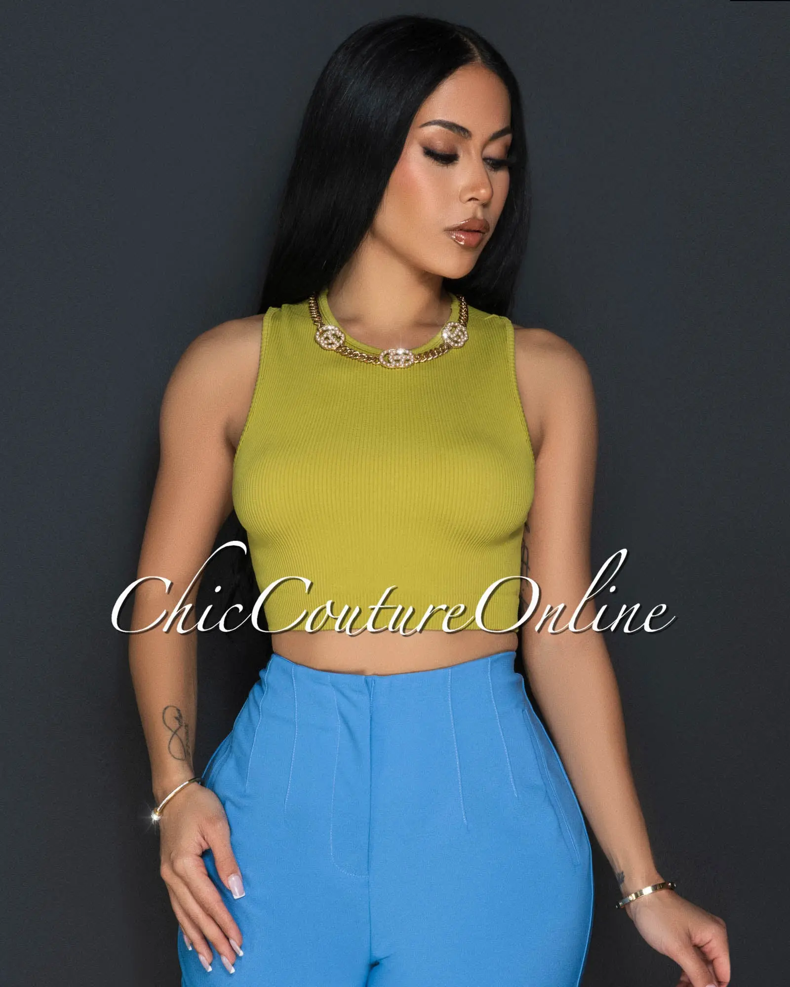 *Pasty Lime Green Ribbed Crop Top