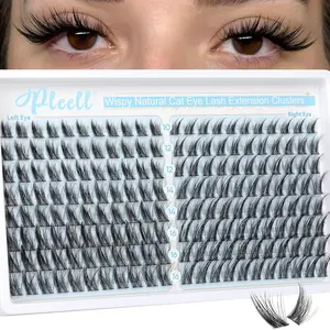 Cat Eye Wispy Lash Clusters – DIY Natural Eyelash Extensions (C Curl, 10-16MM) for Stunning, Customizable Looks by Pleell Pleell