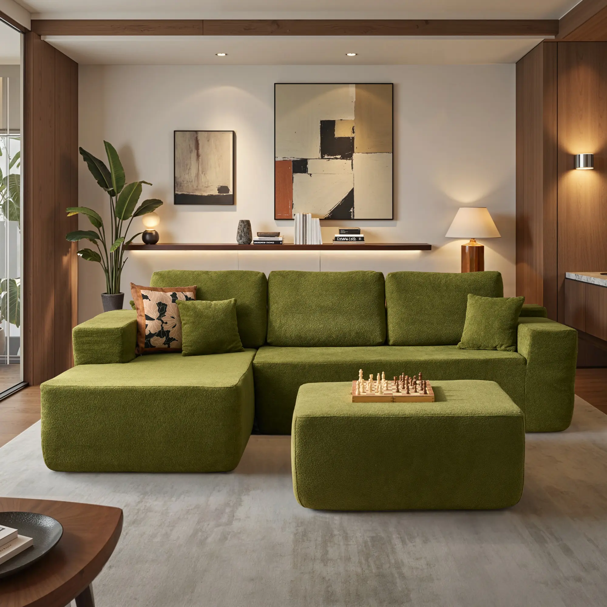 Green Cloud Velvet Left Chaise