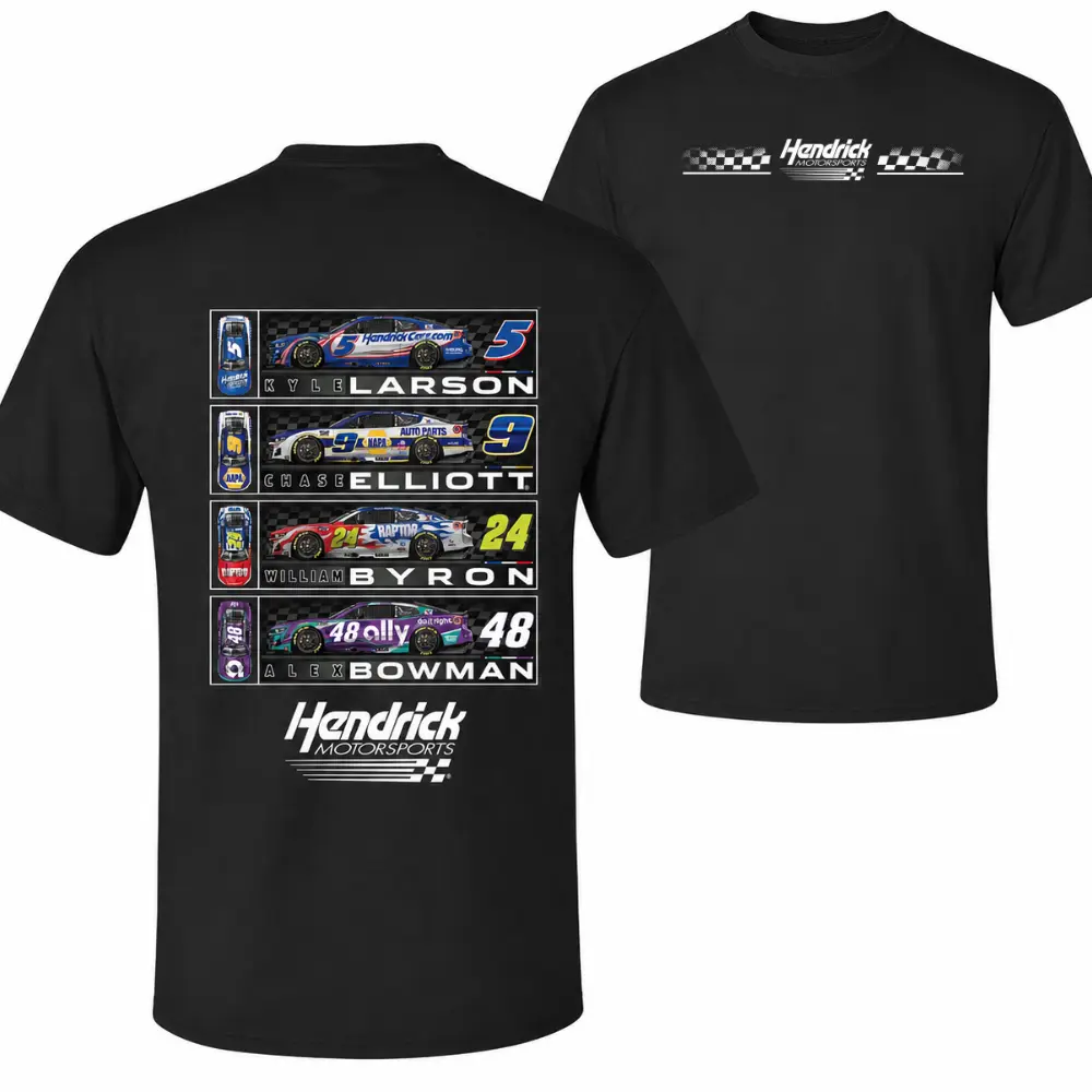 Hendrick Motorsports Menswear Short-Sleeve Round-Neck Casual Classic Sports T-Shirt, Driver Graphic Tee Featuring Larson, Elliott, Byron, Bowman, Stock Car Racing Fan Shirt, NAAR Enthusiast Gift, Shortsleeve
