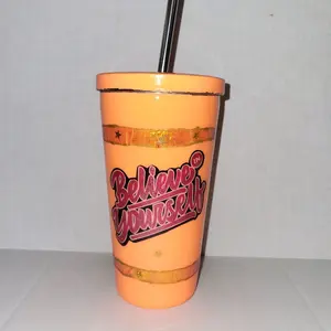 Believe in Yourself Orange Stainless Steel 19oz Tumbler with Straw - Reusable Portable Drinkware for Water - Washable, Bottle, Water Bottles, Bottled, Cup, Mug