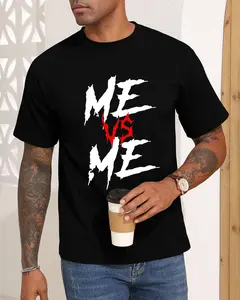 Men's graphic short-sleeved T-shirt with the slogan "ME VS ME" printed on it, crew neck casual regular fit.