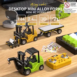 1:64 Mini Alloy Remote Control Forklift Crane Engineering Car, Dual Remote Phone Control, Bluetooth-compatible Desktop Toy, Suitable for Kids 3-12