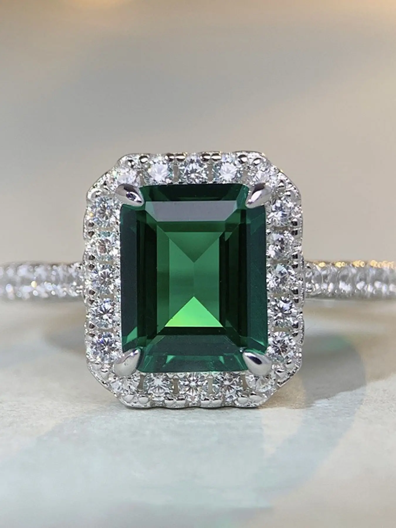 Pure Silver Ring with Zirconia 3 Carat Emerald Cut High Carbon Diamond, Trendy European and American Style Finger Ring, Emerald Cut Solitaire Engagement Wedding Ring, Elegant Everyday Ring