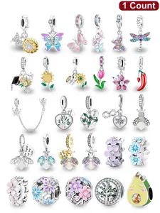 Flower & Plant & Butterfly & Bee Design Charms, Fashionable Charms & Chain for Bracelet & Necklace, Trendy All-match & Exquisite DIY Jewelry Diy With Charms, Stylish Playful Charm for Birthday Gift, Fashion Pendants