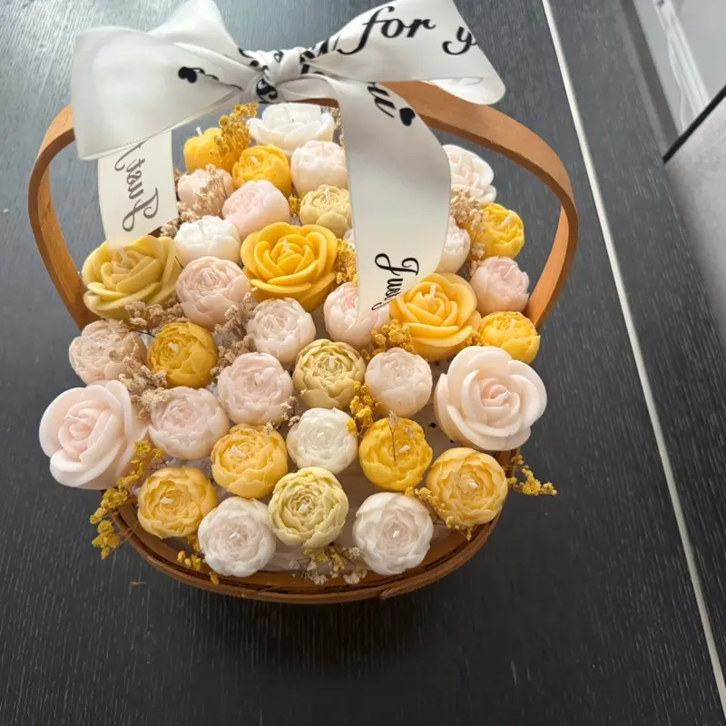 Flower-Shaped Wax Candle Basket, Home Decor Light for Home Supplies