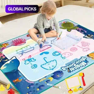 Educational Cute Cartoon Magic Water Canvas Drawing Mat, Large Absorbent Watercolor Painting Mats with Accessories Kit, Watercolor Paint Brushes, Ideal Birthday Gift for Fun Play #GLOBAL PICKS