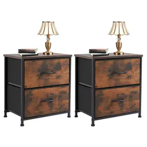 Nightstand-2Pack,, Bedside Table with 2 Drawers – Modern Minimalist Bedroom End Table, Small Storage Cabinet for Living Room, Compact Night Stand, Brown, 25 Inches