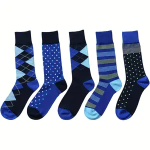 Ultra-Soft Odor-Resistant Men's Dress Socks, Pack of 5, Modal Cotton Crew Socks with Formal Patterns for Business Attire crew  socks Menswear Bestie