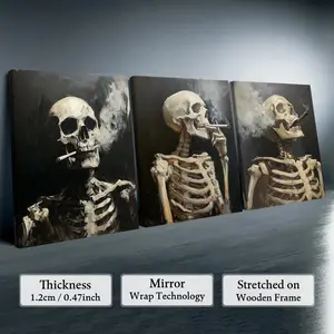 Skull Pattern Canvas Painting, Frameless 3 Counts/set Creative Wall Art Poster, Wooden Wall Art, Wall Art Decor for Home Living Room Bedroom Office