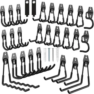 28 Pack Garage Hooks, Heavy Duty Garage Storage Hooks & Hangers Set, Wall Mounted Garage Organization System for Tools, Ladders, Bikes, Hoses, with Anti-Slip Coating Hooks for Garage, Shed, Workshop