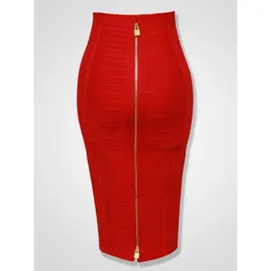 16 Colors Sexy Solid Zipper Orange Be Black Red Bandage Skirt Women Elastic Bodycon Summer